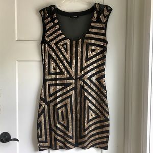 Express Gold and Black Sequin Dress